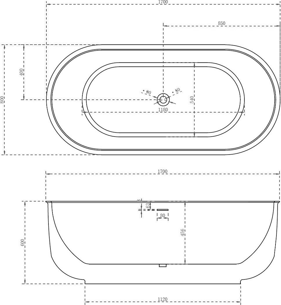 Акриловая ванна Abber 170x80 AB9244