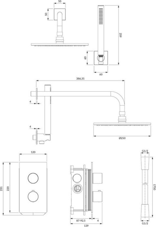 Душевая система Omnires Contour SYSCT11CR, термостатическая, скрытого монтажа, хром