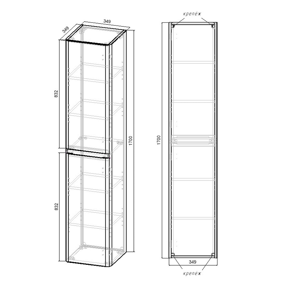 Шкаф-пенал Vincea Vico VSC-2V170CN, серый уголь Carbone