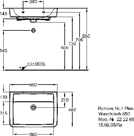 Раковина 65 см Geberit (Keramag) Renova Nr. 1 Plan 222266000, белый