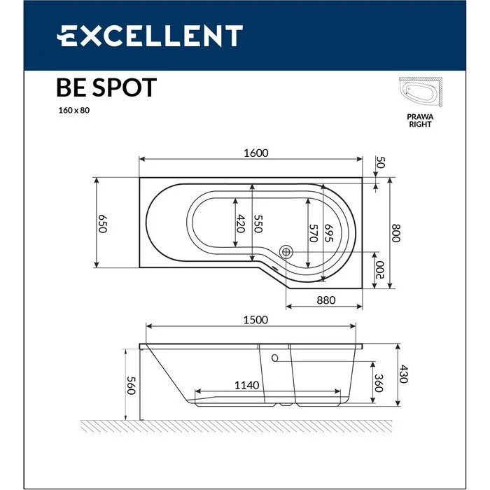 Акриловая ванна Excellent Be Spot 160х80 WAEX.BSP16.SOFT.GL золото, белый