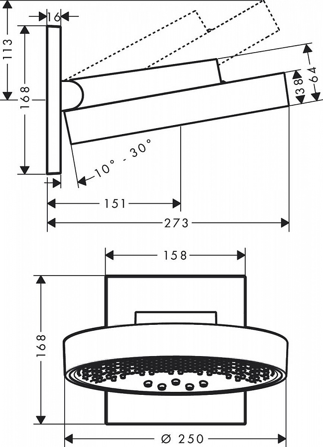 Верхний душ 250 3 jet Hansgrohe Rainfinity 26232700, белый матовый