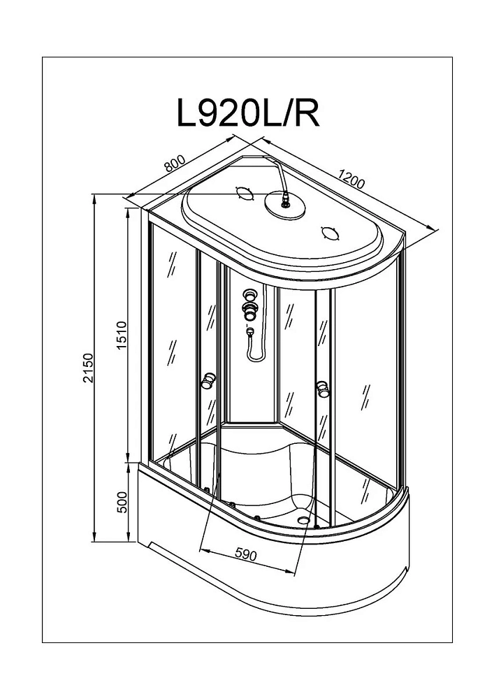 Душевая кабина Deto L L920LGM+EL