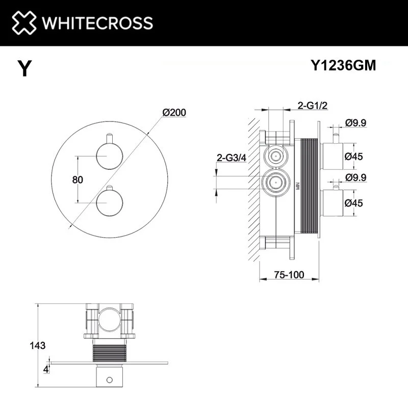 Смеситель для душа Whitecross Y Gunmetal Y1236GM серый