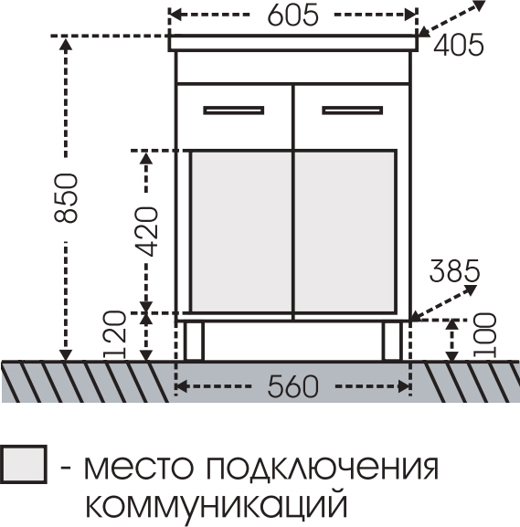 Тумба с раковиной СанТа Омега 60 чёрная