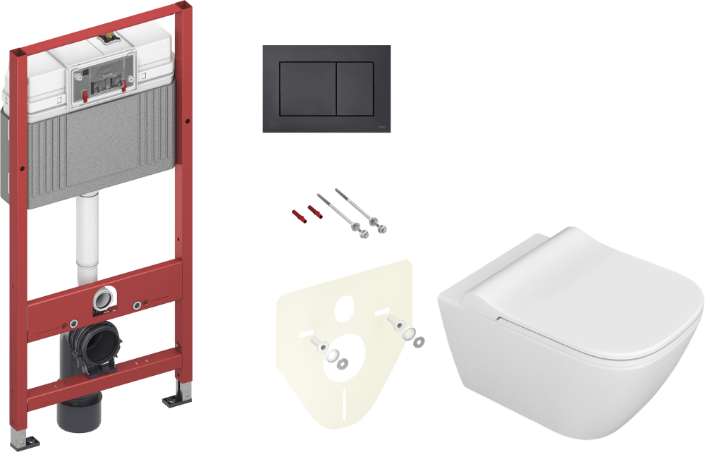Комплект Унитаз подвесной STWORKI Карлстад 5610 безободковый + Крышка Lento 0405 с микролифтом + Инсталляция TECE Now 9400414 4 в 1 с кнопкой смыва