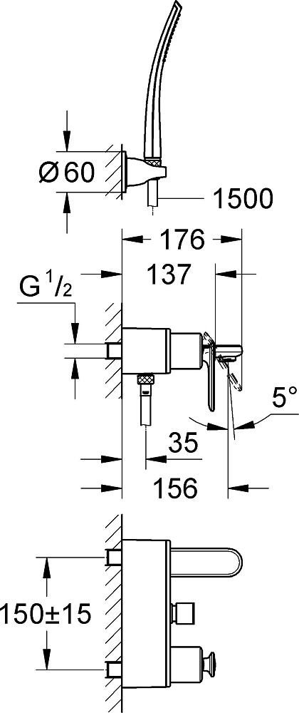 Смеситель для ванны Grohe Veris 32196000