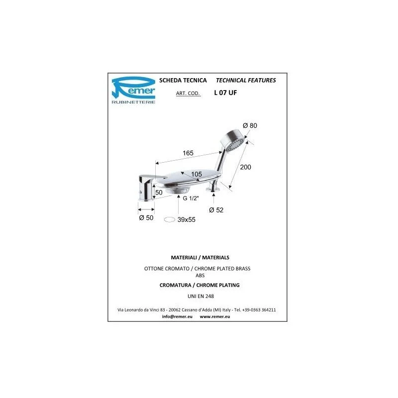 Смеситель для ванны Remer Class Line L07UF хром