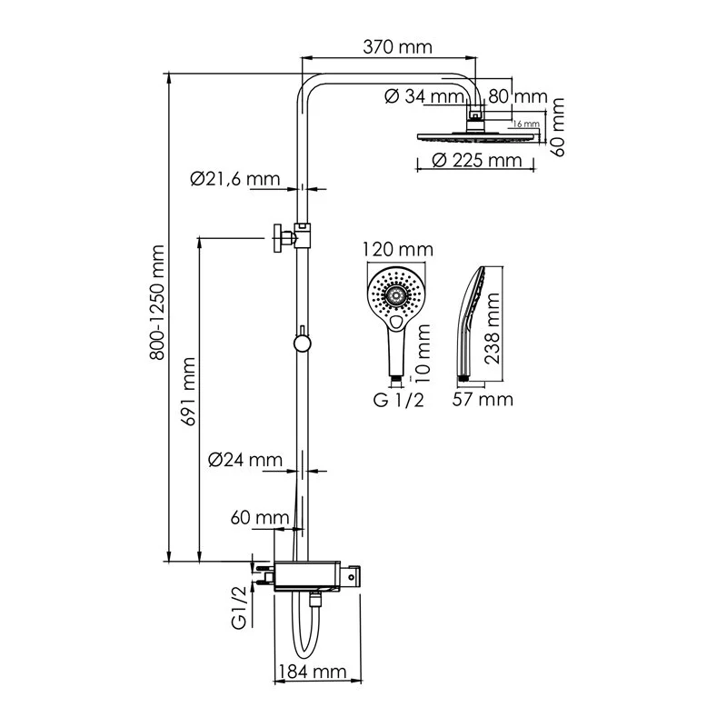 Душевая система WasserKRAFT серия A A113.067.101.CH Thermo хром