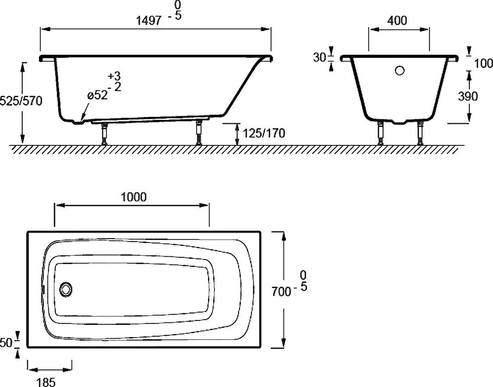 Акриловая ванна Jacob Delafon Patio 150х70 E6810RU-01