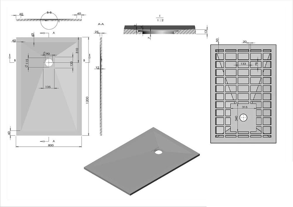 Душевой поддон из искусственного камня Vincea 120x80 VST-4SR8012A, антрацит