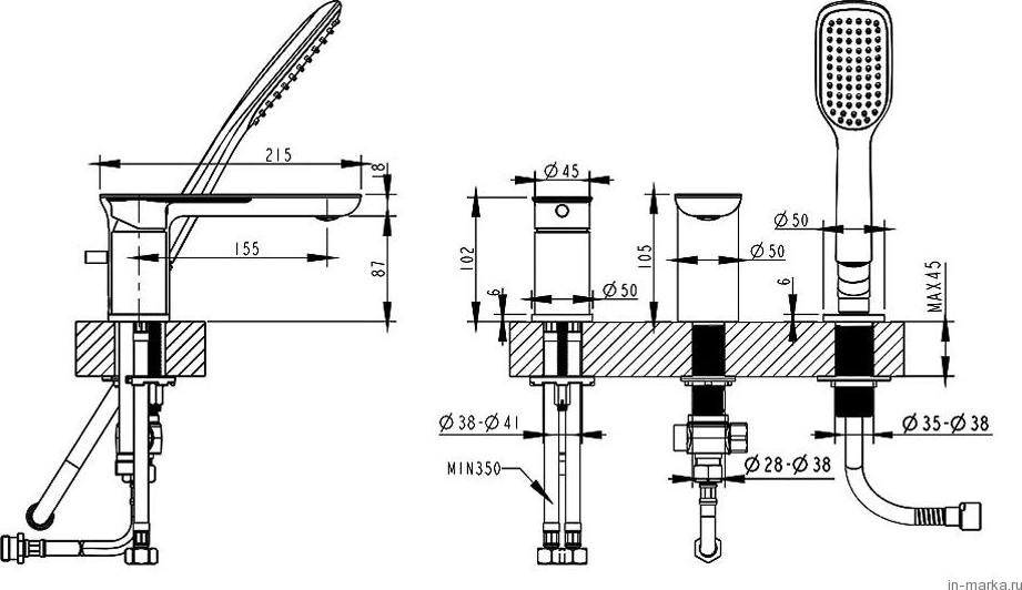 Смеситель на борт ванны Bravat Gina F565104C-2-ENG, хром