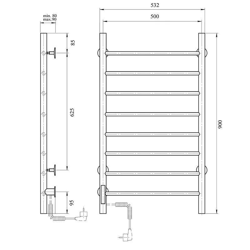 Полотенцесушитель электрический Domoterm Аврора DMT 109-8 50x90 EKTD L хром