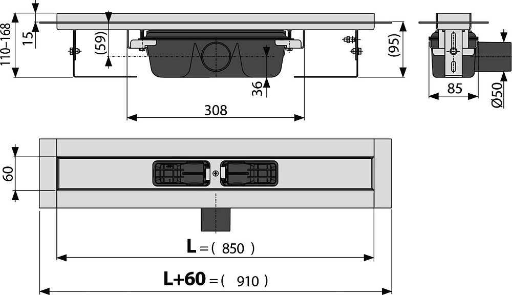 Душевой лоток AlcaPlast APZ6 850 с опорами