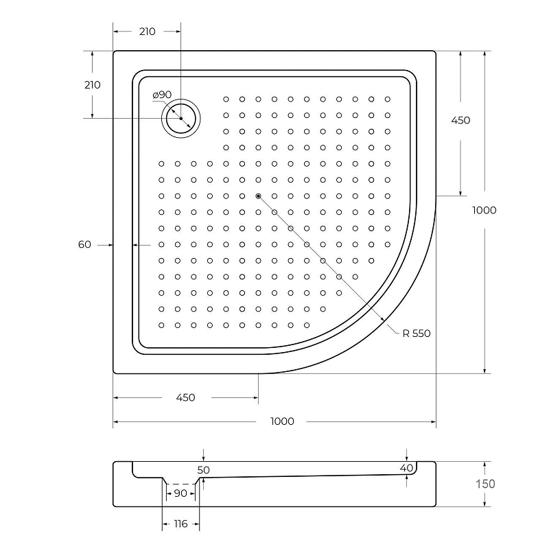 Акриловый поддон BelBagno TRAY-BB-R-100-550-15-W0 100x100 см, белый