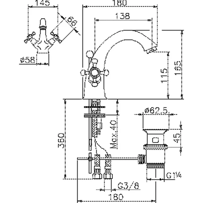 Смеситель для раковины Huber Victorian VT00051021 хром