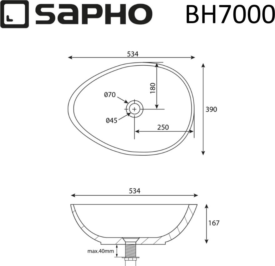 Раковина-чаша Sapho Punc BH7000, белый песчаник