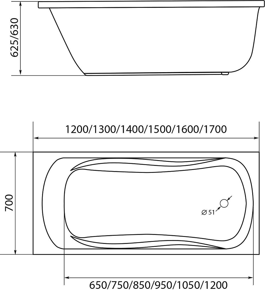 Акриловая ванна Creto Classio 150x70 см 10-15070, белый