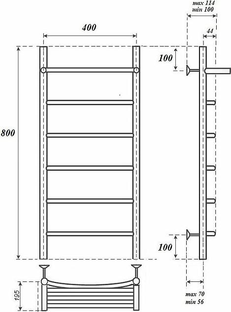 Полотенцесушитель электрический Point PN04148PE П5 400x800 с полкой левый/правый, хром