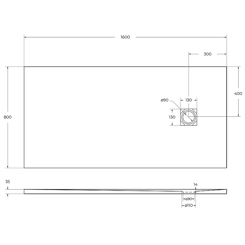 Душевой поддон из искусственного камня BelBagno TRAY-MR-UNO-AH-160/80-35-W 160x80, белый