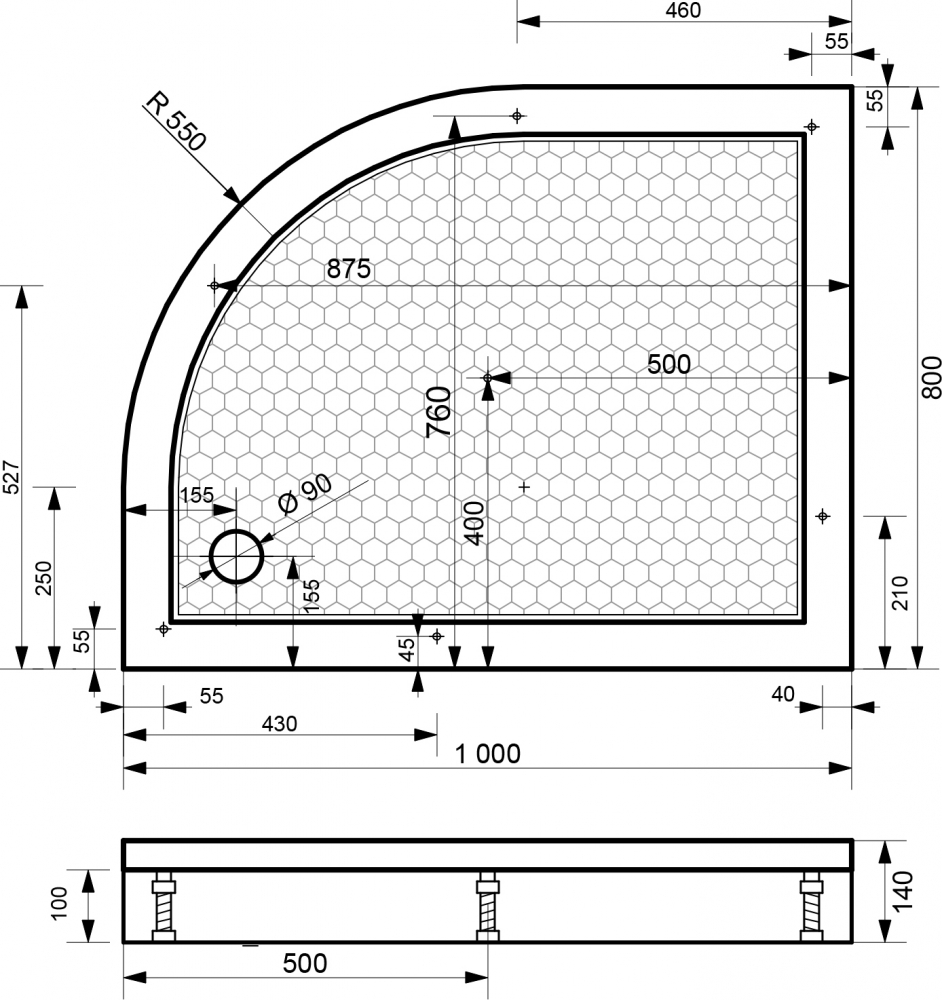 Поддон для душа Эстет Омега L 100x80