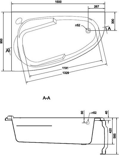 Акриловая ванна 150х95 Cersanit Joanna 150 L WA-JOANNA*150-L