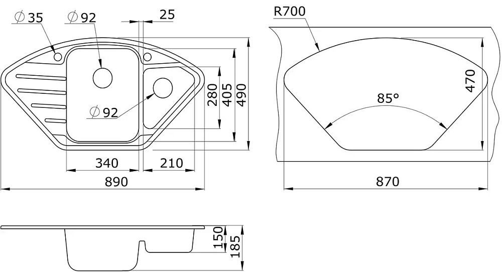 Кухонная мойка Granula GR-9101 9101, Базальт серый