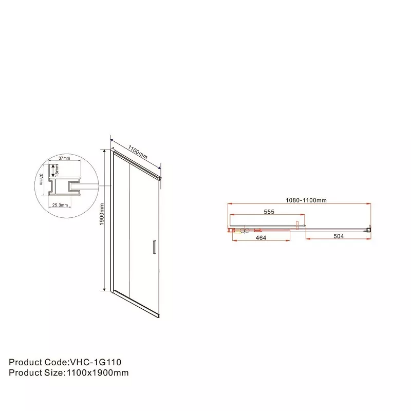 Душевая дверь Vincea Garda VHC-1G110CLB 110 см, профиль черный, стекло прозрачное