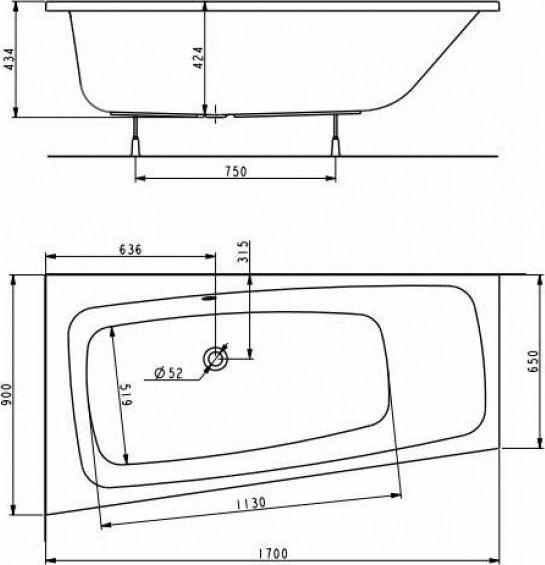 Асимметричная ванна KOLO Split XWA1671000 (левая)