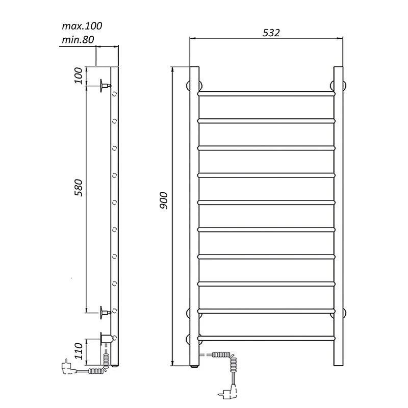 Полотенцесушитель электрический Domoterm Аврора DMT 109-10 50x90 ЧРН EK R черный