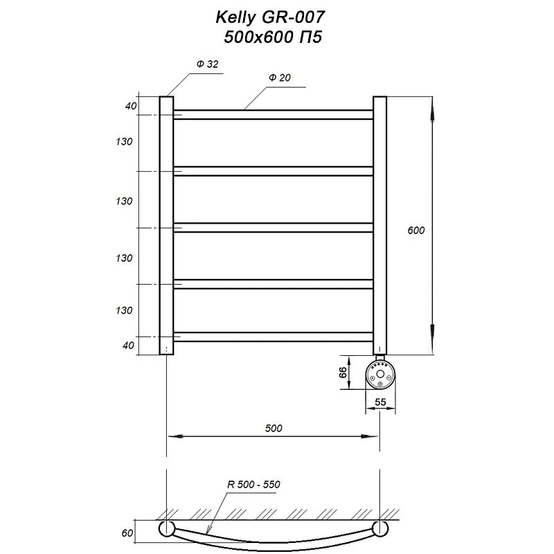 Полотенцесушитель электрический Grois Kelly Келли П5 50/60 GR-007 бронза бронза