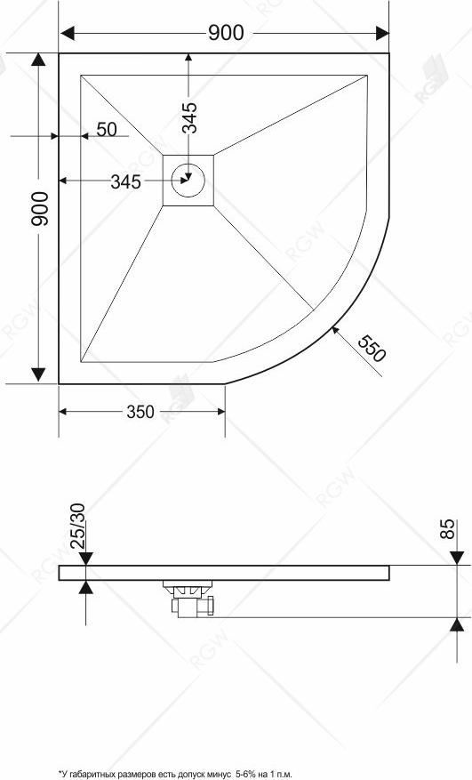 Душевой поддон RGW ST/R-G 16153099-02 90x90 см, графит