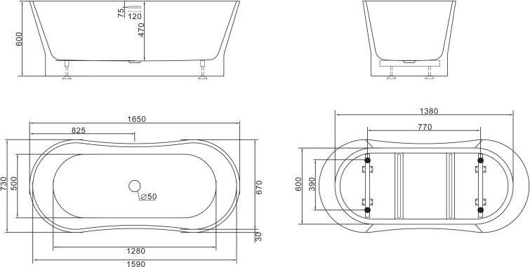 Акриловая ванна BelBagno 165х73 BB406-1650-730