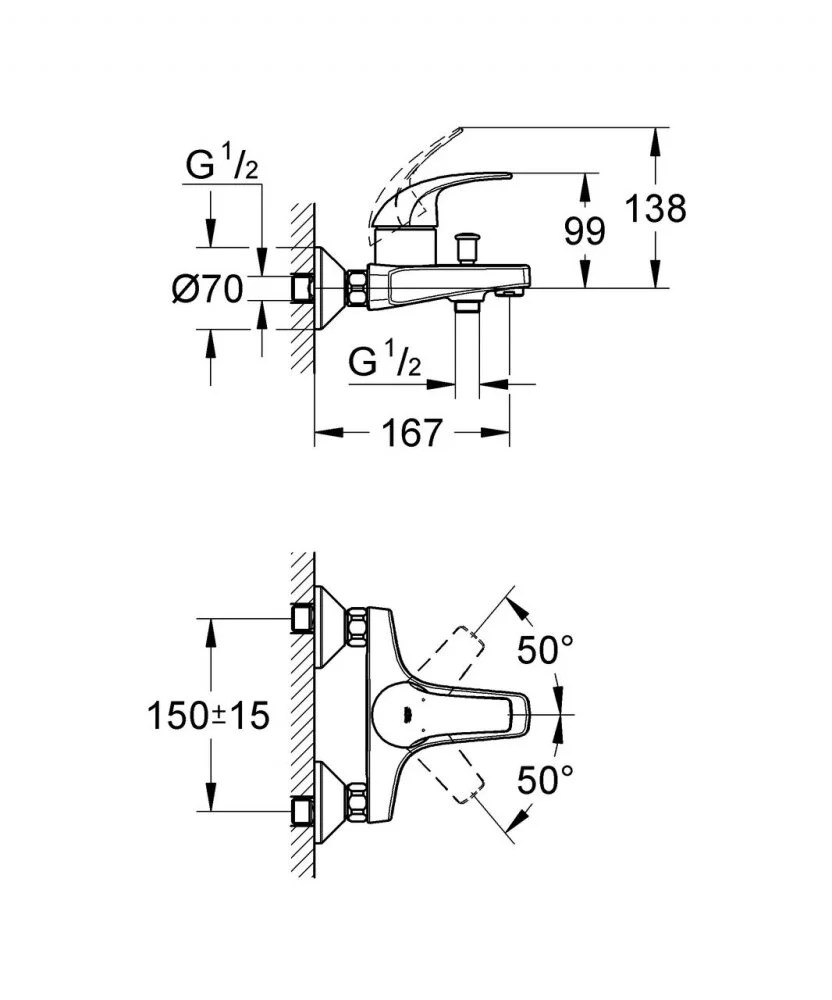 Смеситель для ванны с душем Grohe Baucurve 126741 хром