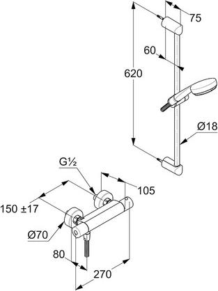 Смеситель для душа Kludi Logo Shower Duo 6857505-00, хром