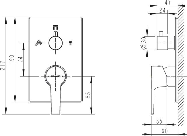 Смеситель Bravat Prolate P69218CP-3-ENG для ванны с душем