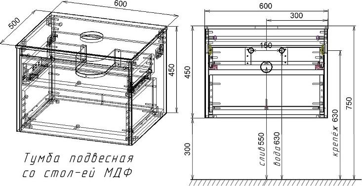 Тумба под раковину Vincea Mesa 60 VMC-2MS600TB, T.Oak Beton