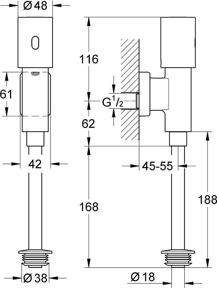 Смывное устройство для писсуара Grohe Tectron Rondo 37421000