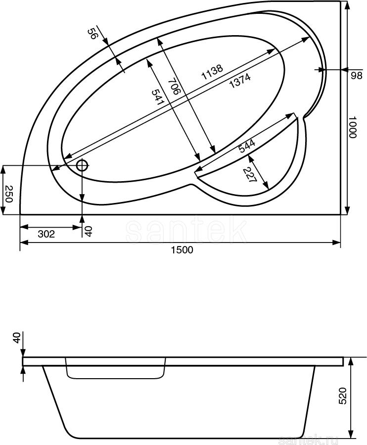 Акриловая ванна Santek Sri Lanka 150x100 1WH302394 L