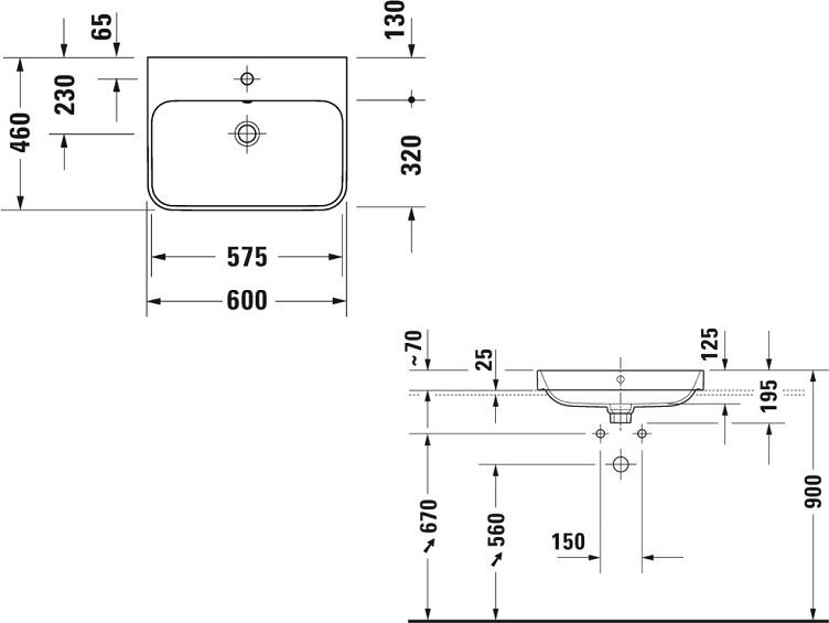 Раковина 60 см Duravit Happy D.2 Plus 2360601300 чёрный