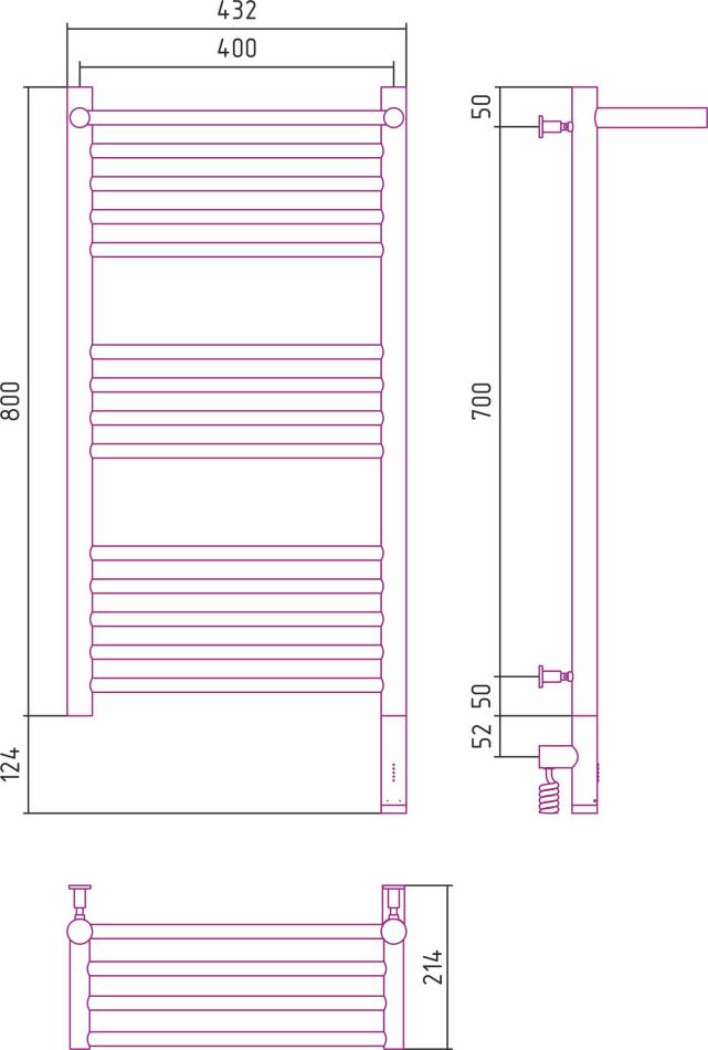 Полотенцесушитель электрический Сунержа Богема 3.0 800x400 31-5807-8040 МЭМ правый, черный матовый