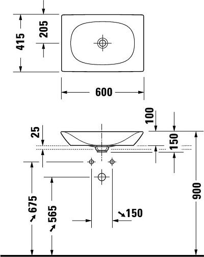 Раковина Duravit Viu 2358600000 60 без площадки под смеситель, с клапаном Push-Open