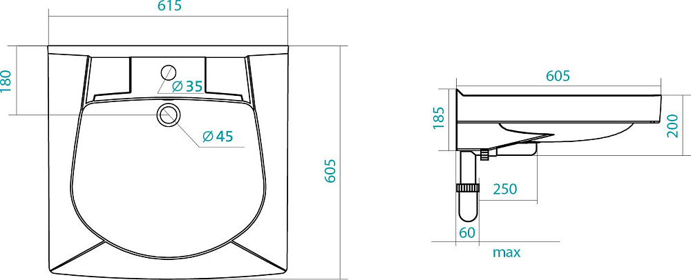 Раковина Santek Пилот 1WH301971 60 см.