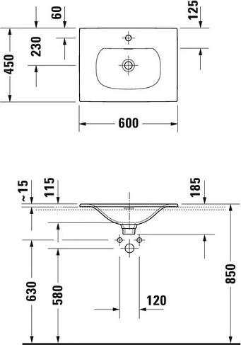 Раковина Duravit Viu 0385600000 60 встраиваемый в мебель, с отверстием под смеситель