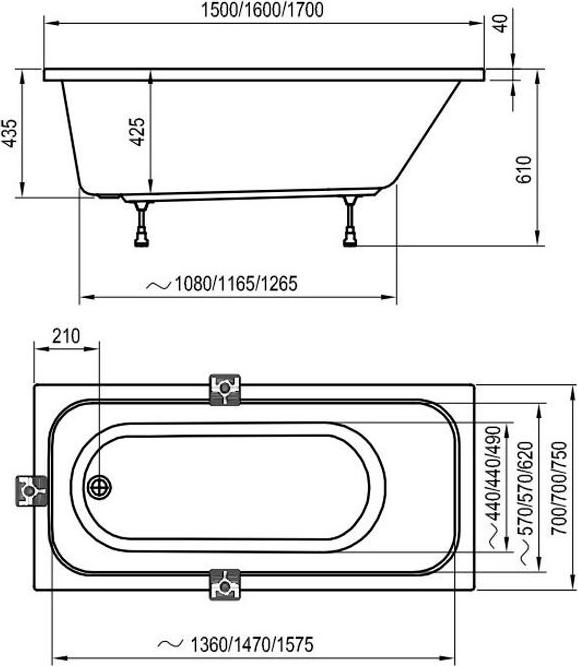 Акриловая ванна Ravak Domino 170x75 C631000000