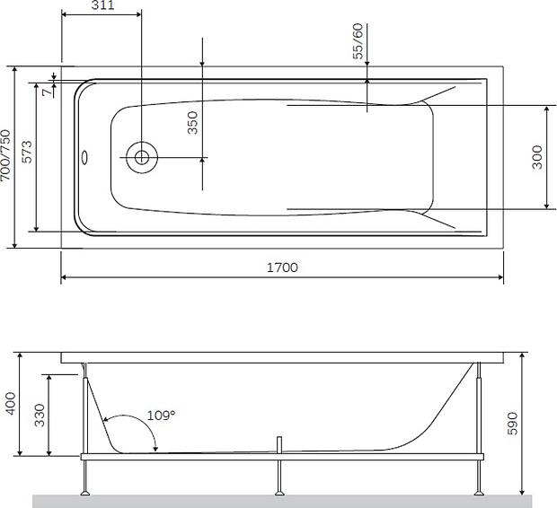 Акриловая ванна Am.Pm Gem S 170x70 W93A-170-070B-A, черный матовый