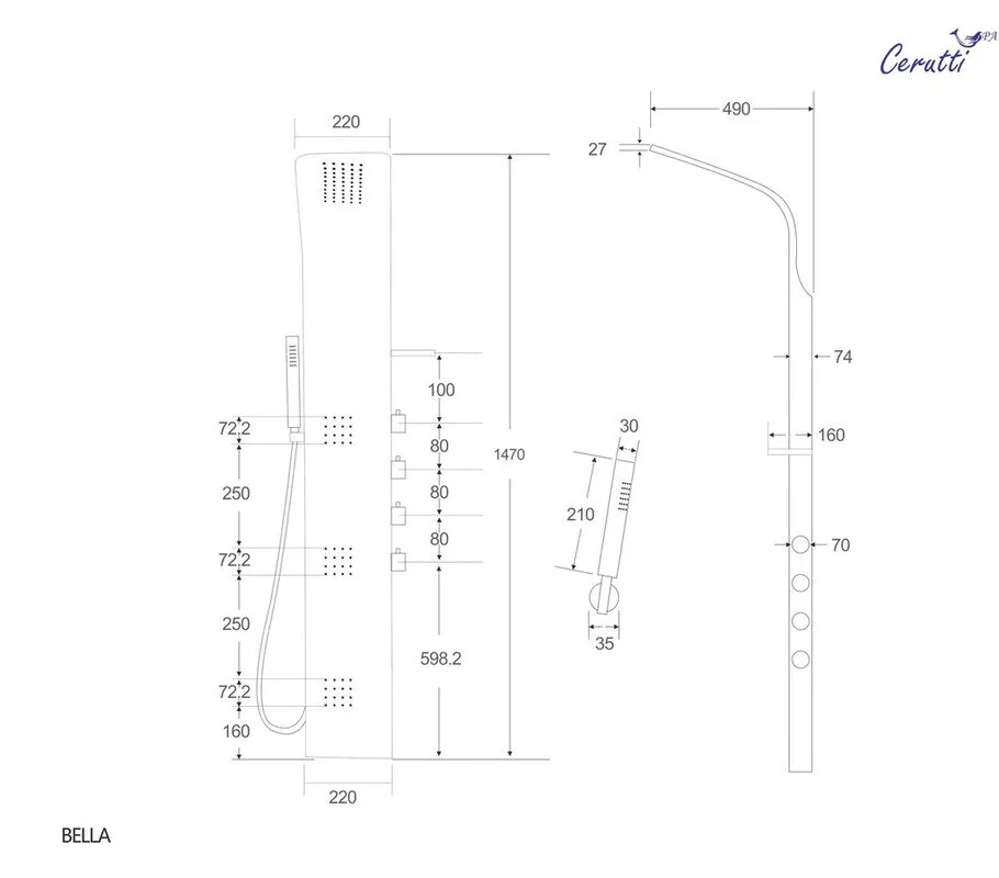 Душевая панель  Cerutti Spa Bella CT9254 черный