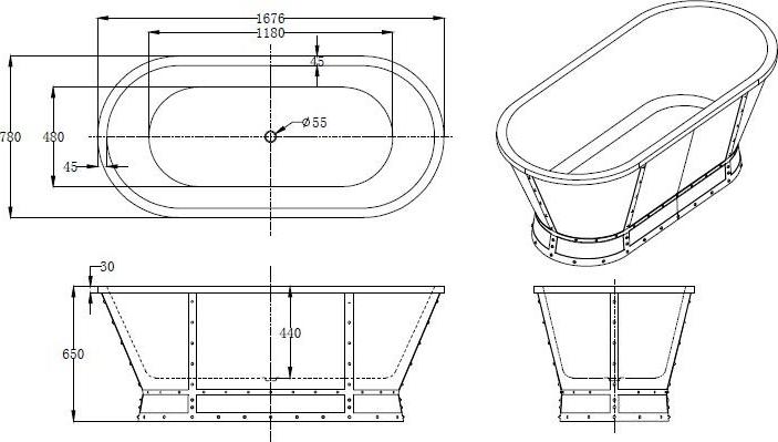 Акриловая ванна BelBagno 167х78 BB35-CF36 серый матовый