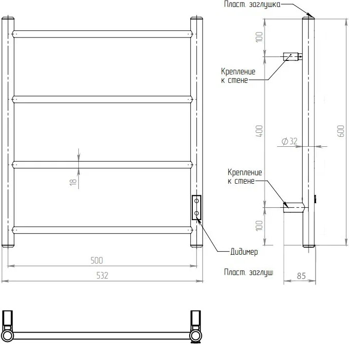 Полотенцесушитель электрический Ewrika Сафо, PN 60×50, бронза