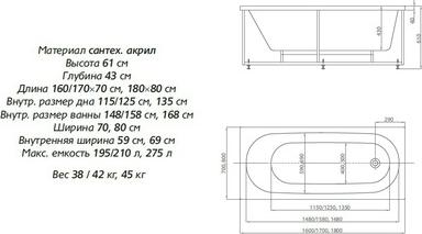 Акриловая ванна Aquatek Оберон 160x70 см OBR160-0000017, белый